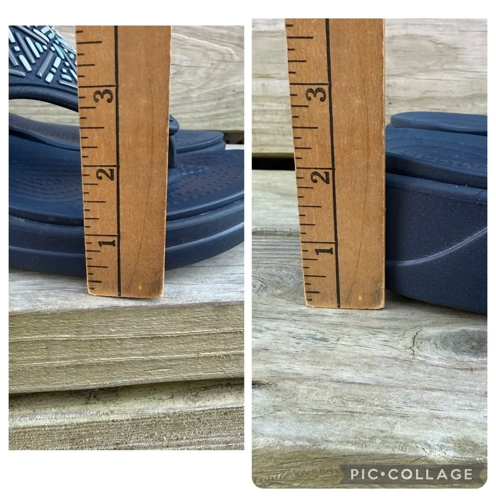 CROCS Blue Wedge Thong Sandal Beaded Monterey Flip Flop 206851 Gray Platform 11